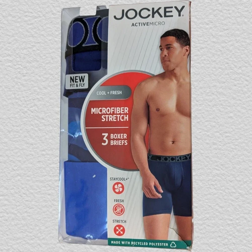 Jockey ActiveMicro Microfiber Stretch 3-Pack Boxer Briefs Size Large NEW